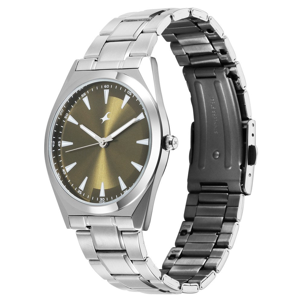 Fastrack Stunners X Quartz Analog Green Dial Stainless Steel Strap Watch For Guys 38162SM02