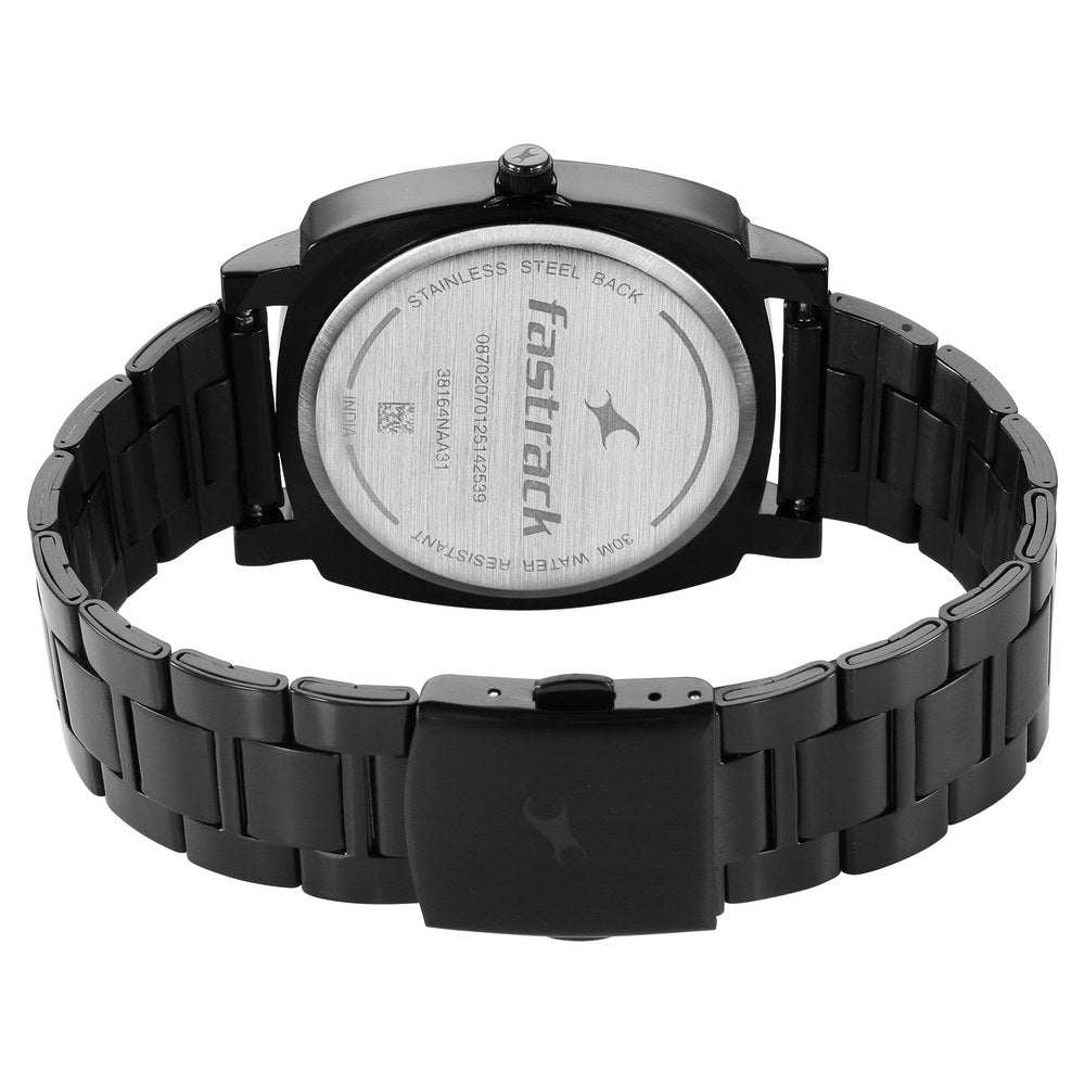 Fastrack Stunners X Quartz Analog Black Dial Stainless Steel Strap Watch For Guys 38164NM01