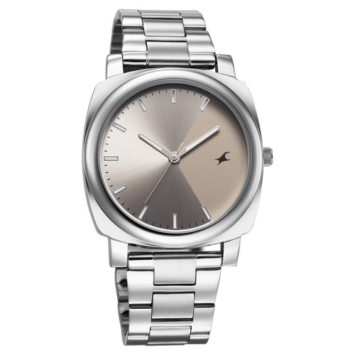 Fastrack Stunners X Quartz Analog Grey Dial Stainless Steel Strap Watch For Guys 38164SM02