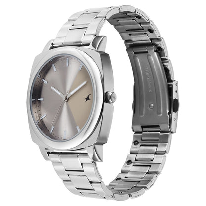 Fastrack Stunners X Quartz Analog Grey Dial Stainless Steel Strap Watch For Guys 38164SM02