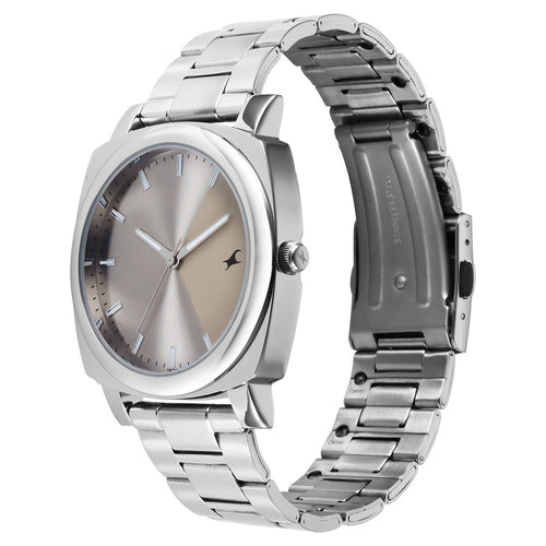 Fastrack Stunners X Quartz Analog Grey Dial Stainless Steel Strap Watch For Guys 38164SM02