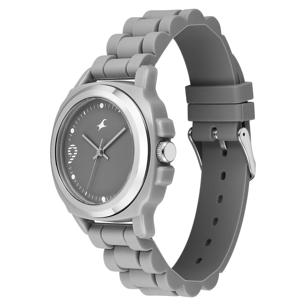 Fastrack Hype Bounce Quartz Analog Grey Dial Grey Silicone Strap Watch For Guys 38170PP01
