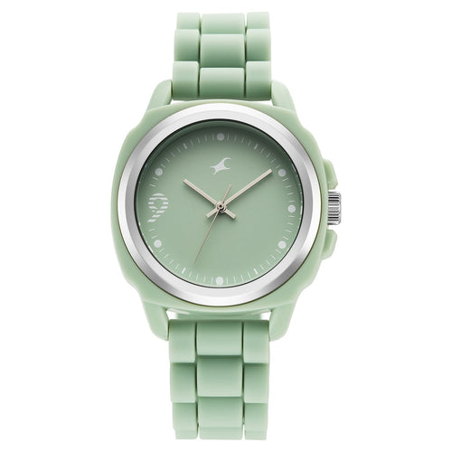 Fastrack Hype Bounce Quartz Analog Green Dial Green Silicone Strap Watch For Guys 38170PP02