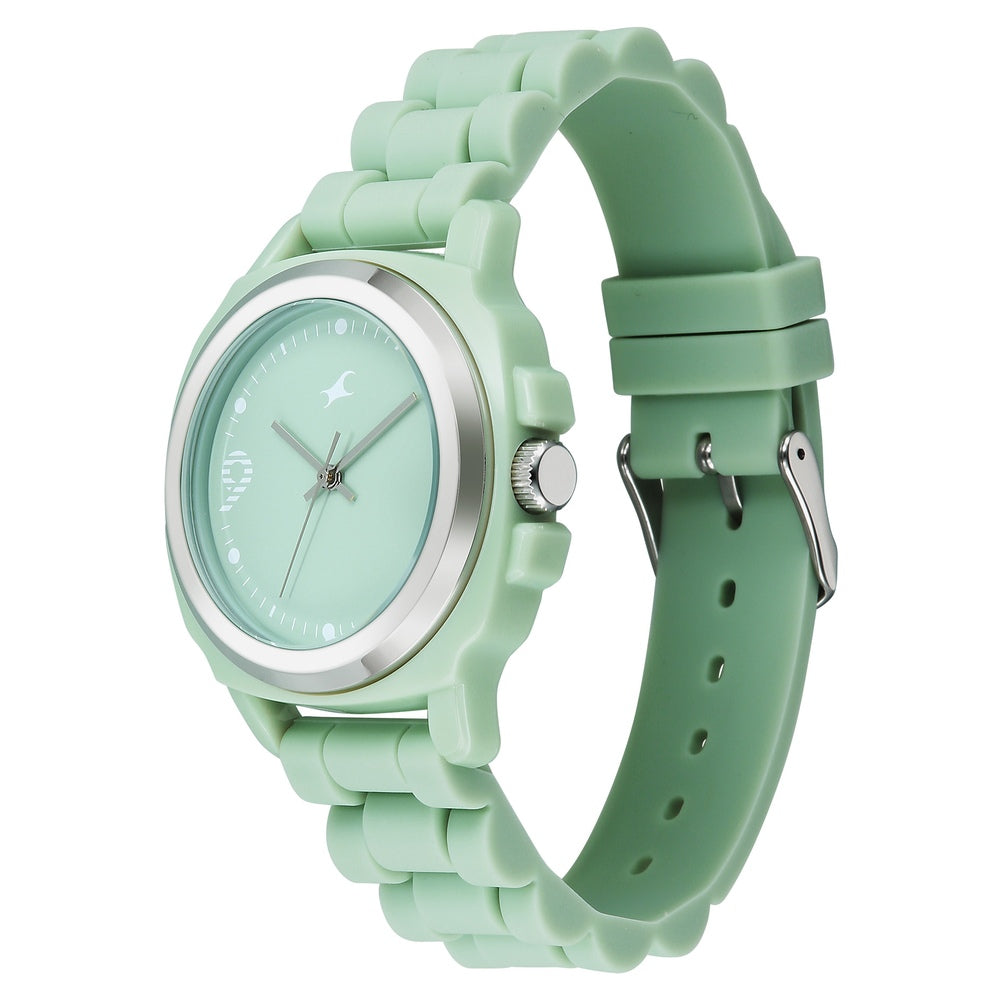 Fastrack Hype Bounce Quartz Analog Green Dial Green Silicone Strap Watch For Guys 38170PP02