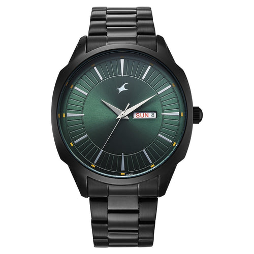 Fastrack Stunners Quartz Analog Green Dial Brown Stainless Steel Strap Watch For Guys 38213NM01