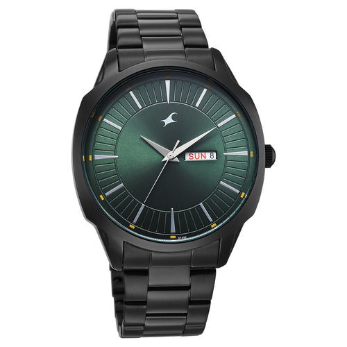 Fastrack Stunners Quartz Analog Green Dial Brown Stainless Steel Strap Watch For Guys 38213NM01