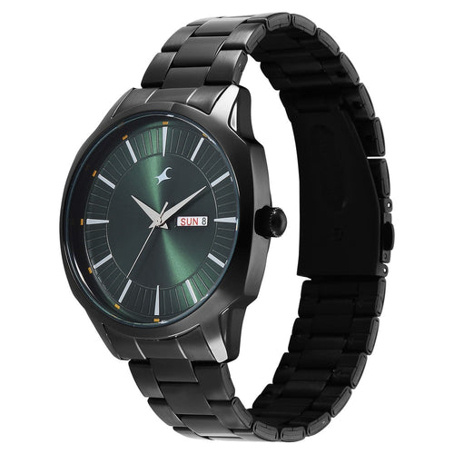 Fastrack Stunners Quartz Analog Green Dial Brown Stainless Steel Strap Watch For Guys 38213NM01