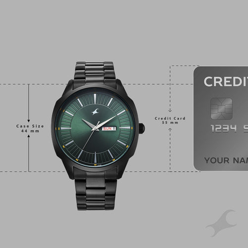 Fastrack Stunners Quartz Analog Green Dial Brown Stainless Steel Strap Watch For Guys 38213NM01