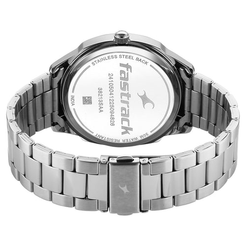 Fastrack Stunners Quartz Analog Beige Dial Silver Stainless Steel Strap Watch For Guys 38213SM01