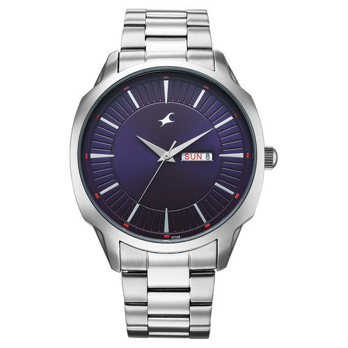 Fastrack Stunners Quartz Analog Purple Dial Silver Stainless Steel Strap Watch For Guys 38213SM02