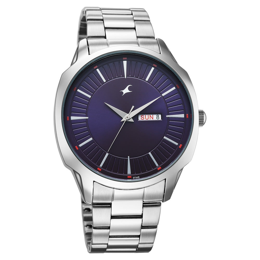 Fastrack Stunners Quartz Analog Purple Dial Silver Stainless Steel Strap Watch For Guys 38213SM02