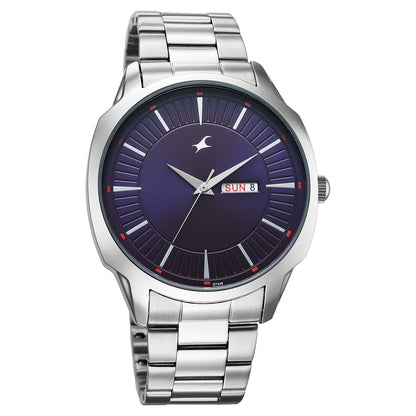 Fastrack Stunners Quartz Analog Purple Dial Silver Stainless Steel Strap Watch For Guys 38213SM02