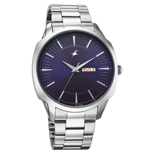 Fastrack Stunners Quartz Analog Purple Dial Silver Stainless Steel Strap Watch For Guys 38213SM02