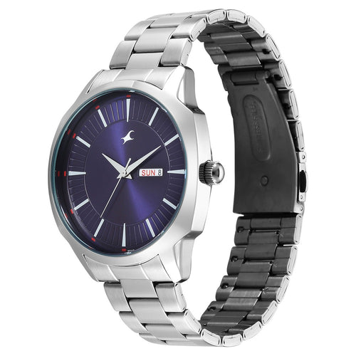 Fastrack Stunners Quartz Analog Purple Dial Silver Stainless Steel Strap Watch For Guys 38213SM02