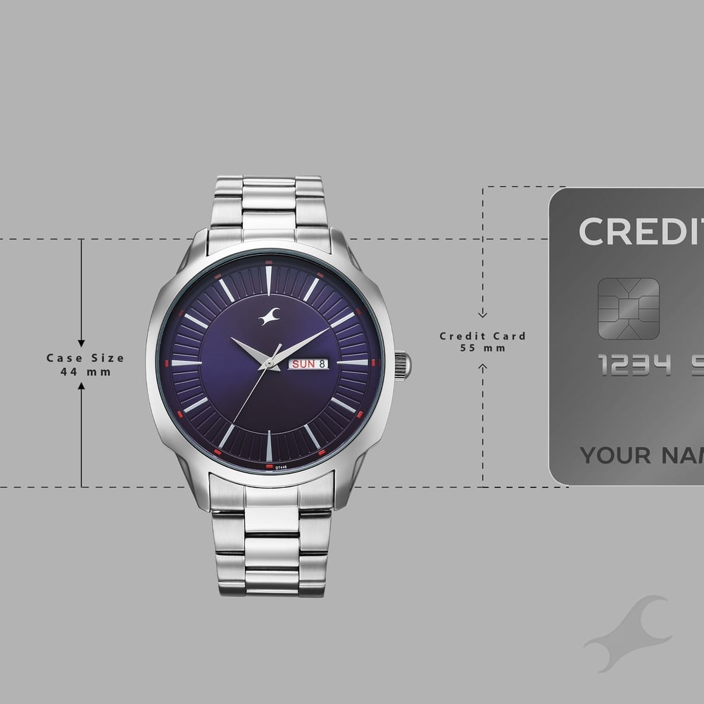 Fastrack Stunners Quartz Analog Purple Dial Silver Stainless Steel Strap Watch For Guys 38213SM02