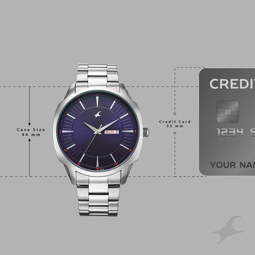 Fastrack Stunners Quartz Analog Purple Dial Silver Stainless Steel Strap Watch For Guys 38213SM02
