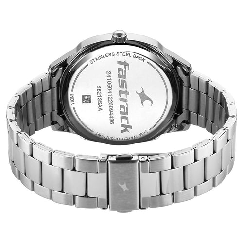 Fastrack Stunners Quartz Analog Purple Dial Silver Stainless Steel Strap Watch For Guys 38213SM02