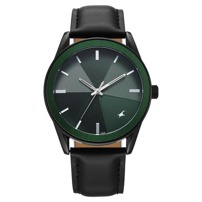 Fastrack Stunners Quartz Analog Green Dial Black Leather Strap Watch For Guys 38215KL01