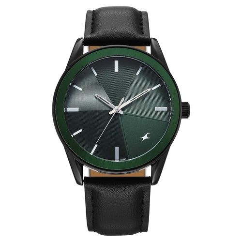 Fastrack Stunners Quartz Analog Green Dial Black Leather Strap Watch For Guys 38215KL01
