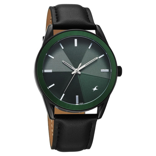Fastrack Stunners Quartz Analog Green Dial Black Leather Strap Watch For Guys 38215KL01