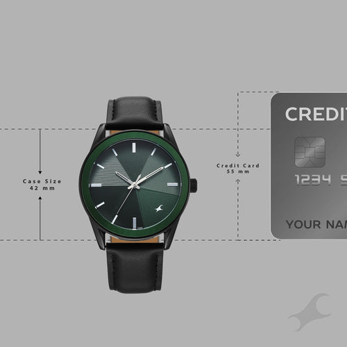 Fastrack Stunners Quartz Analog Green Dial Black Leather Strap Watch For Guys 38215KL01