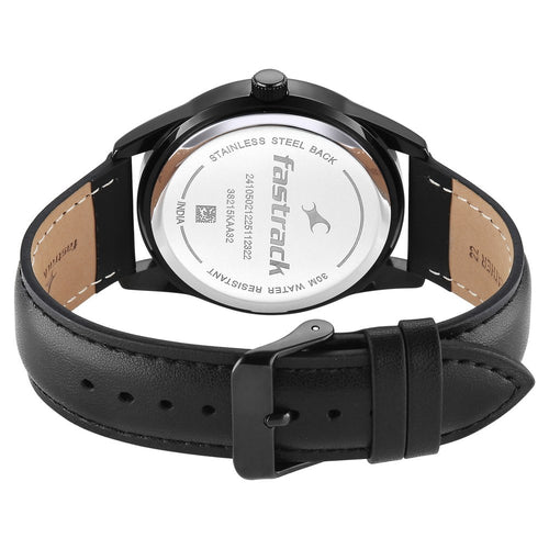 Fastrack Stunners Quartz Analog Green Dial Black Leather Strap Watch For Guys 38215KL01