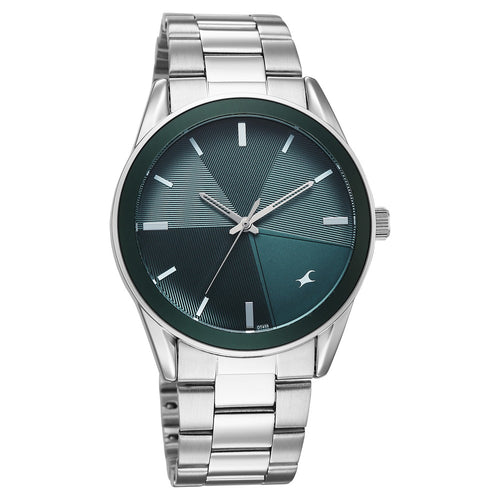 Fastrack Stunners Quartz Analog Teal Dial Silver Stainless Steel Strap Watch For Guys 38215KM01