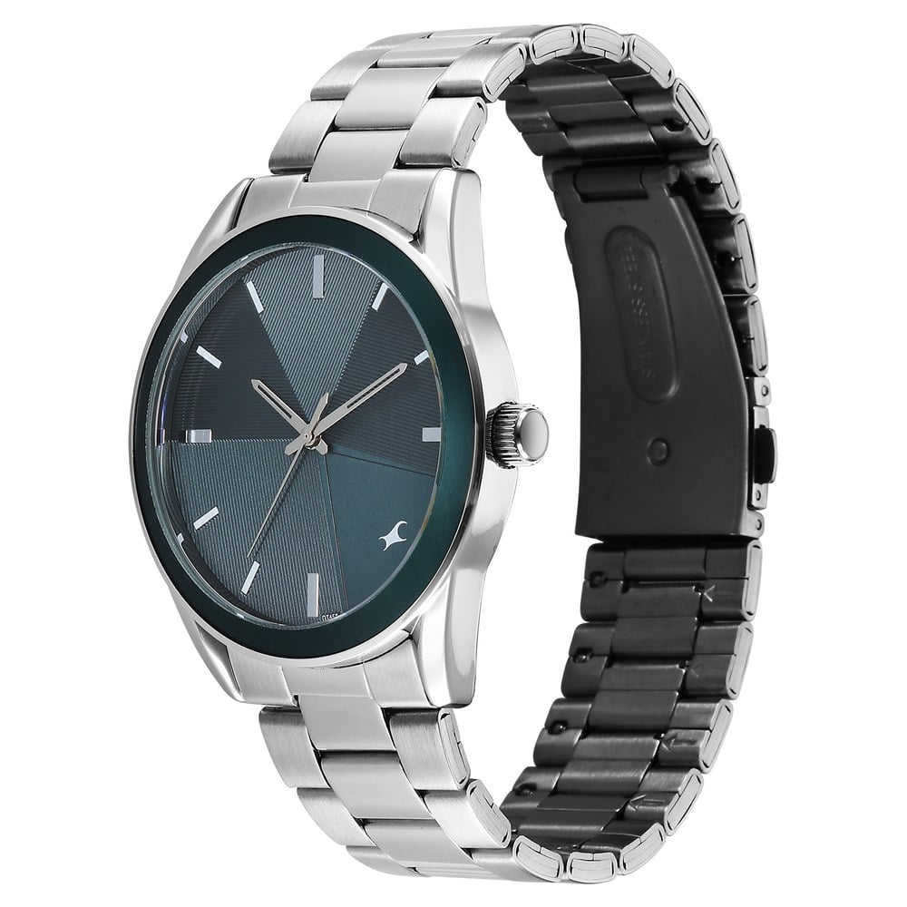 Fastrack Stunners Quartz Analog Teal Dial Silver Stainless Steel Strap Watch For Guys 38215KM01