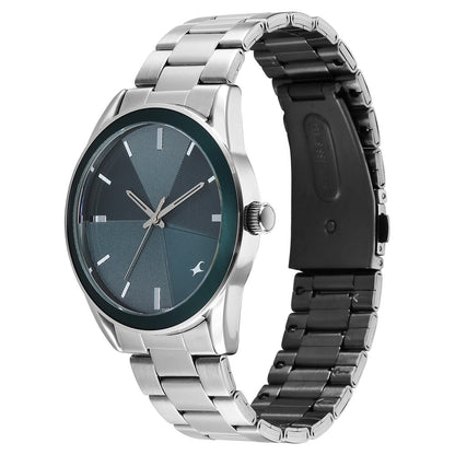 Fastrack Stunners Quartz Analog Teal Dial Silver Stainless Steel Strap Watch For Guys 38215KM01