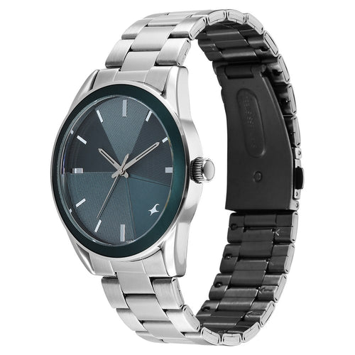 Fastrack Stunners Quartz Analog Teal Dial Silver Stainless Steel Strap Watch For Guys 38215KM01