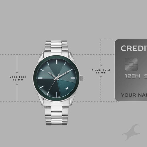 Fastrack Stunners Quartz Analog Teal Dial Silver Stainless Steel Strap Watch For Guys 38215KM01