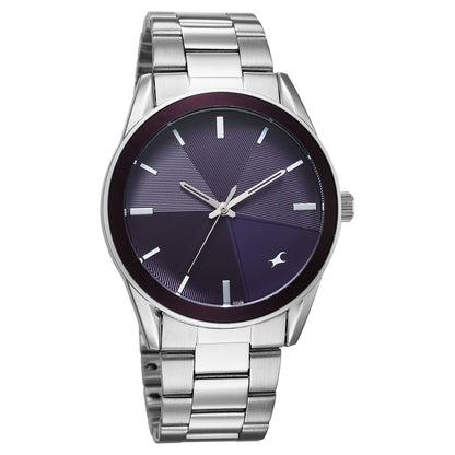 Fastrack Stunners Quartz Analog Purple Dial Silver Stainless Steel Strap Watch For Guys 38215KM02