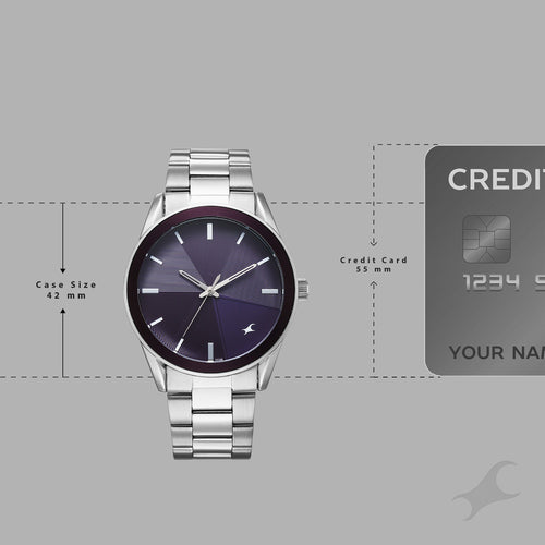 Fastrack Stunners Quartz Analog Purple Dial Silver Stainless Steel Strap Watch For Guys 38215KM02