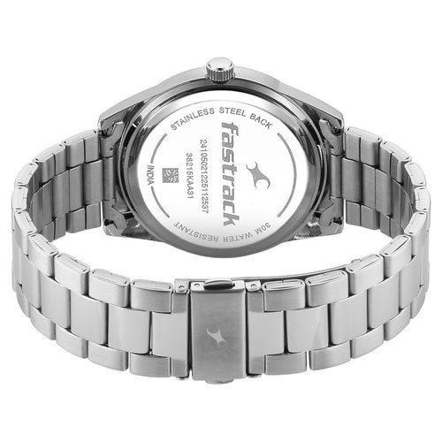 Fastrack Stunners Quartz Analog Purple Dial Silver Stainless Steel Strap Watch For Guys 38215KM02