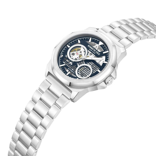 Kenneth Cole Automatic Blue Dial Silver Stainless Steel Strap Watch for Men NTKCWGY0013602MN