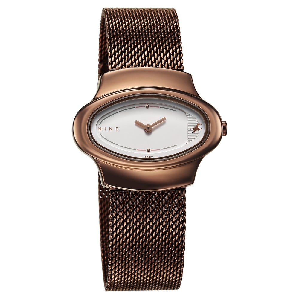 Fastrack Pulse Quartz Analog White Dial Brown Stainless Steel Strap Watch For Girls NT6004QM02F