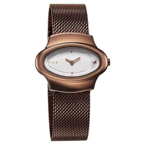 Fastrack Pulse Quartz Analog White Dial Brown Stainless Steel Strap Watch For Girls NT6004QM02F