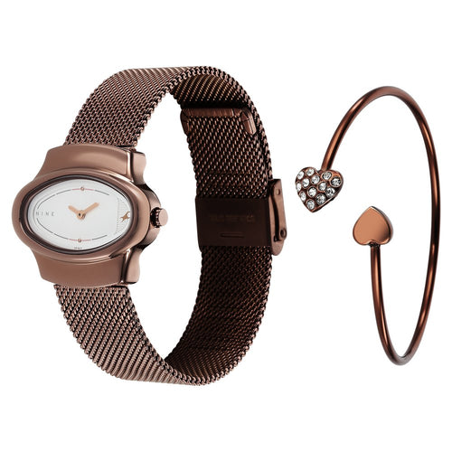 Fastrack Pulse Quartz Analog White Dial Brown Stainless Steel Strap Watch For Girls NT6004QM02F