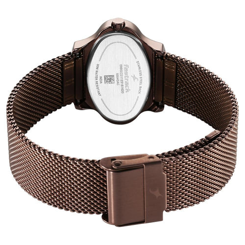 Fastrack Pulse Quartz Analog White Dial Brown Stainless Steel Strap Watch For Girls NT6004QM02F