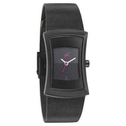 Fastrack Pulse Quartz Analog Black Dial Stainless Steel Strap Watch for Girls NT6093NM01