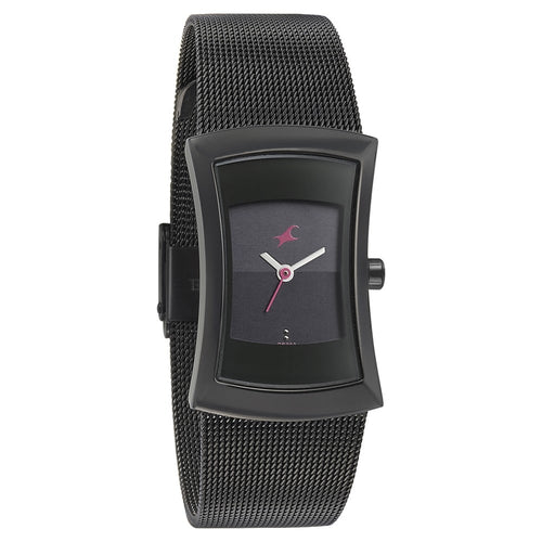 Fastrack Pulse Quartz Analog Black Dial Stainless Steel Strap Watch for Girls NT6093NM01