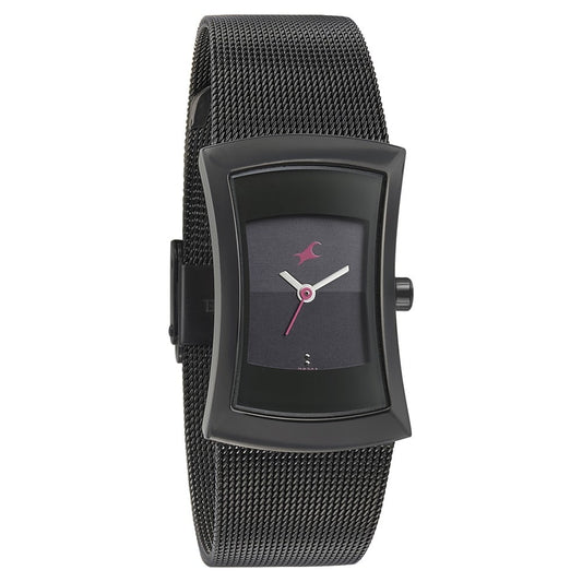 Fastrack Pulse Quartz Analog Black Dial Stainless Steel Strap Watch for Girls NT6093NM01