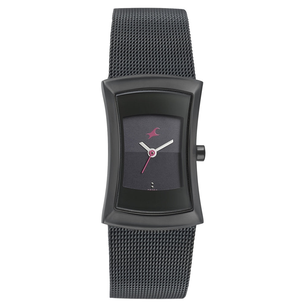 Fastrack Pulse Quartz Analog Black Dial Stainless Steel Strap Watch for Girls NT6093NM01