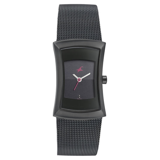 Fastrack Pulse Quartz Analog Black Dial Stainless Steel Strap Watch for Girls NT6093NM01