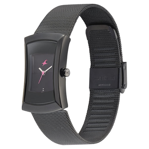 Fastrack Pulse Quartz Analog Black Dial Stainless Steel Strap Watch for Girls NT6093NM01