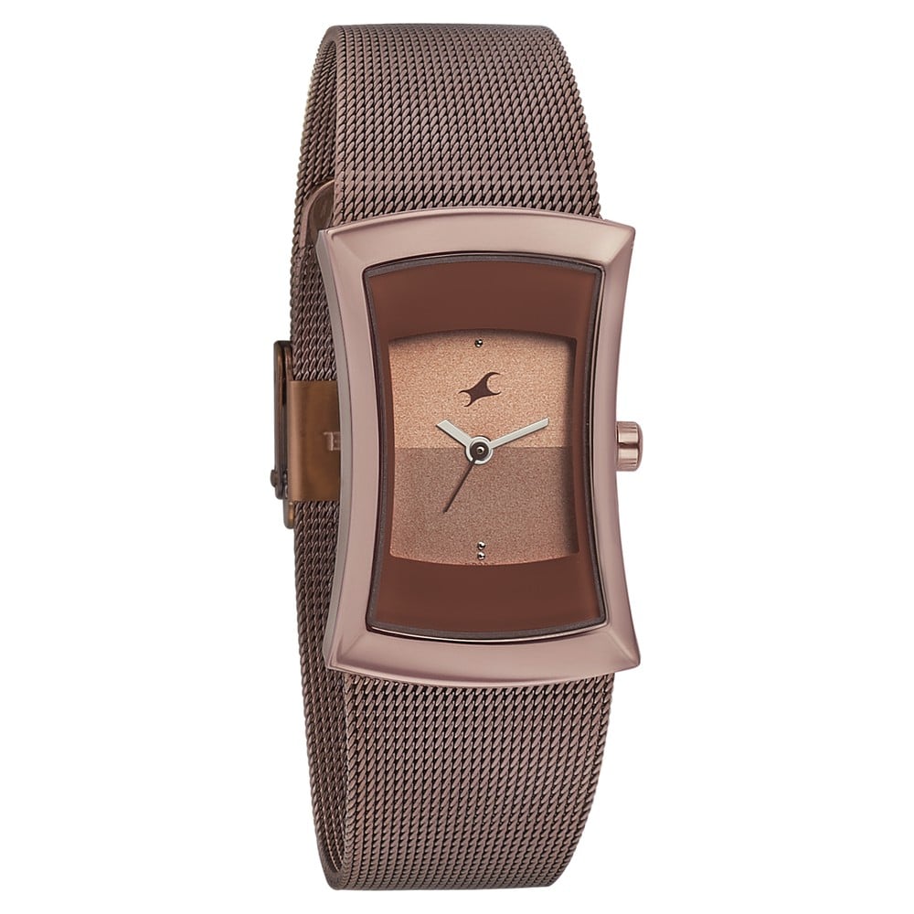 Fastrack Pulse Quartz Analog Brown Dial Stainless Steel Strap Watch for Girls NT6093QM01