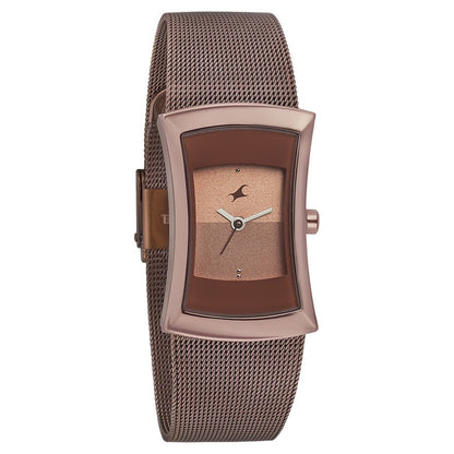 Fastrack Pulse Quartz Analog Brown Dial Stainless Steel Strap Watch for Girls NT6093QM01