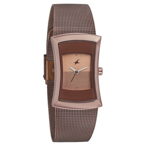 Fastrack Pulse Quartz Analog Brown Dial Stainless Steel Strap Watch for Girls NT6093QM01