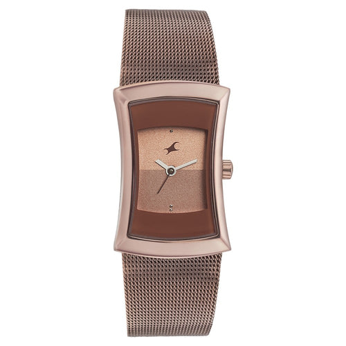 Fastrack Pulse Quartz Analog Brown Dial Stainless Steel Strap Watch for Girls NT6093QM01