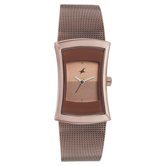 Fastrack Pulse Quartz Analog Brown Dial Stainless Steel Strap Watch for Girls NT6093QM01